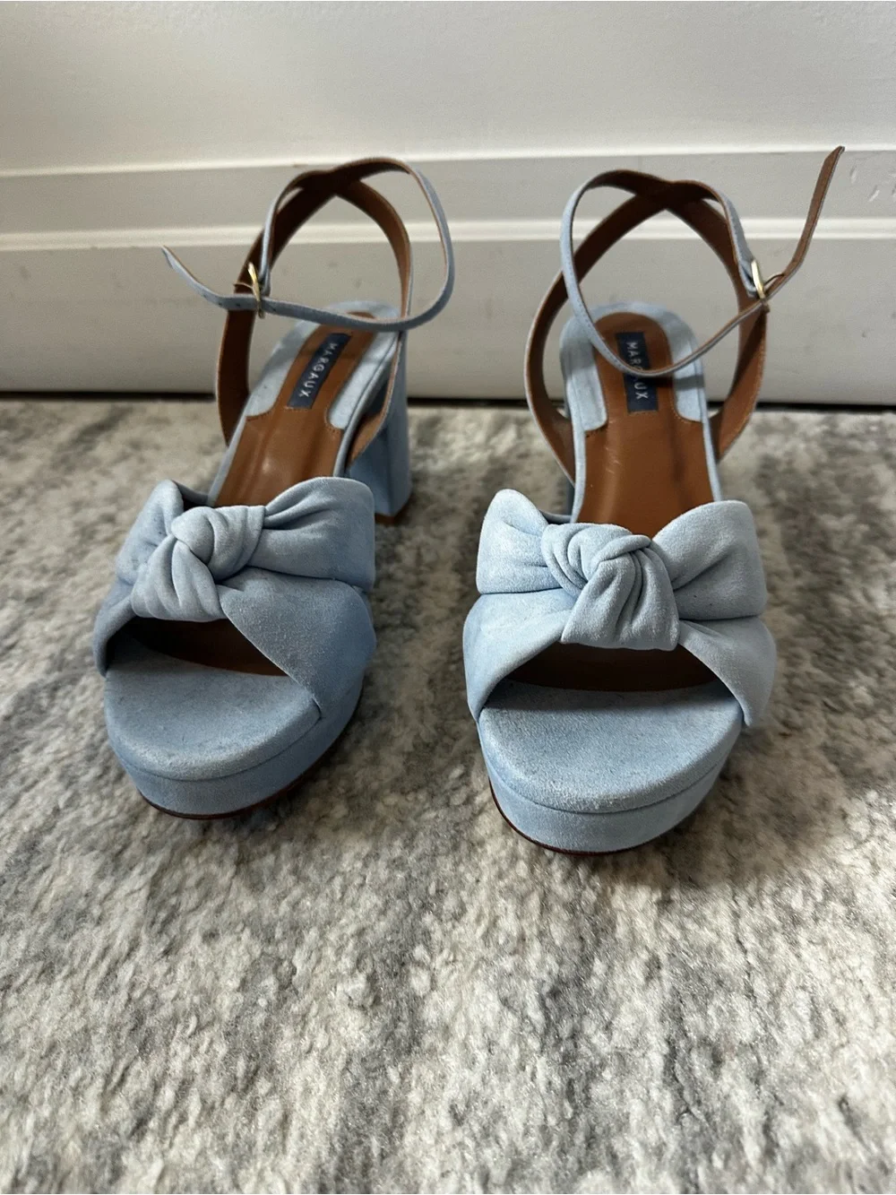 NEW Margaux Light Blue Knotted Ankle-Strap Platform Sandals